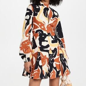 De Loreta Leonor Dress El Pueblo Print Size Medium High Neck Keyhole Cut Out